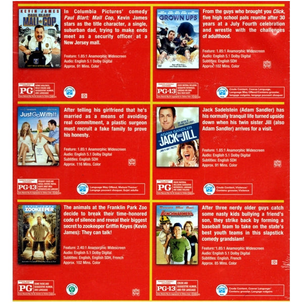 Mall Cop/Grown Ups/Just Go With It/Jack and Jill/Zookeeper/The Benchwarmers - Laugh Out Loud 6-Movie Collection (DVD Set)