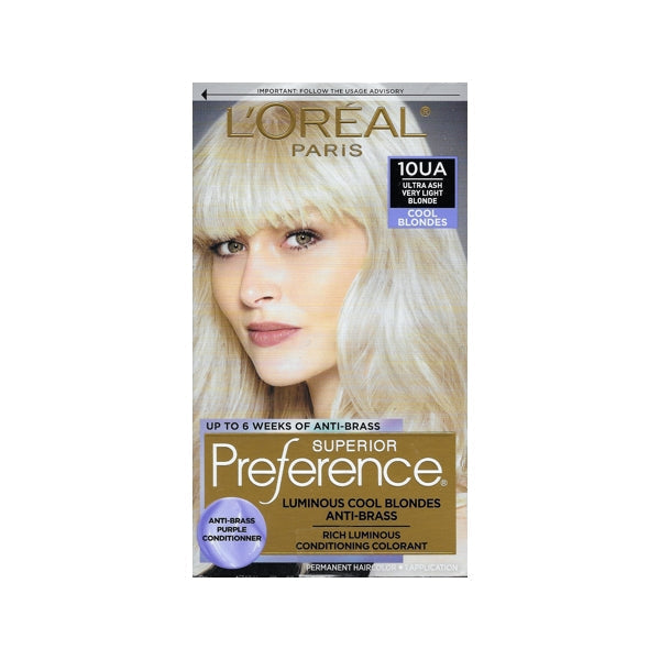 L'Oreal Superior Preference Luminous Fade-Defying Color + Anti-Brass Shine System Hair Color Permanent (10UA Ultra Ash Very Light Blonde)