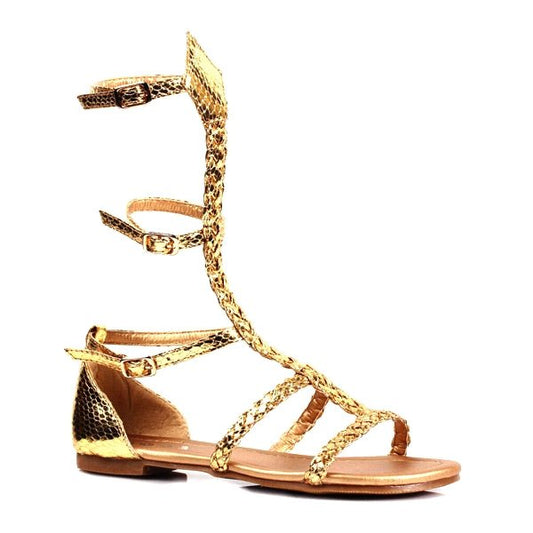 1031 Gladiator Braided Strap Flat Sandal Shoes - Metallic Gold (Childrens Size L - 2/3) Style No. 014-Miriam - $5 Outlet
