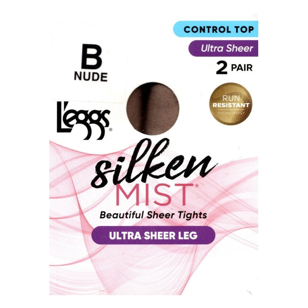 L'eggs Silken Mist Ultra Sheer Run Resistant Control Top Pantyhose Size B - Nude (2 Pair Pack)