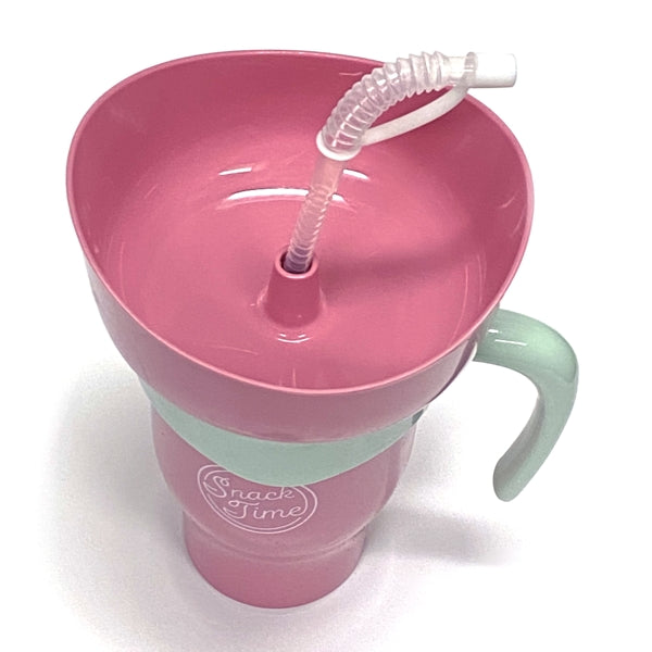 Ankyo Jumbo 2-in-1 Snack Tumbler with Straw and Bowl - Pink/Snack Time (Holds 32.5 fl. oz./2 Cups of Snacks)