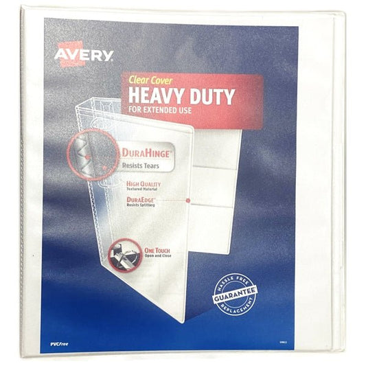 Avery Heavy Duty Clear Cover 3-Ring Notebook Binder with One Touch - White (1"/250 Sheet Capacity) PVC Free - $5 Outlet