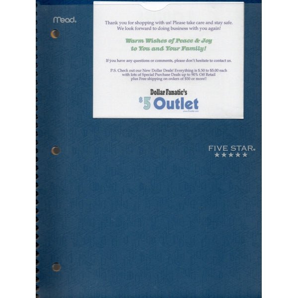Five Star 1 - Subject College Ruled 8.5" x 11" Customizable Cover Spiral Notebook (100 Sheets) Select Color - Dollar Fanatic