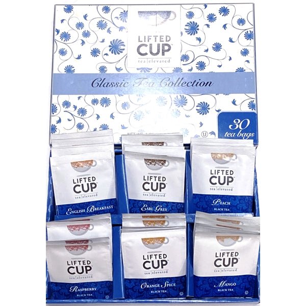 Lifted Cup Tea Elevated - Classic Tea Collection (30 Pack) Includes English Breakfast, Earl Grey, Raspberry, Peach, Orange Spice, and Mango - $5 Outlet