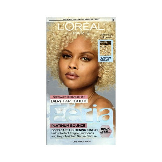 L'Oreal Feria Platinum Bounce Shimmering Lightening Hair Color Kit (Platinum Bounce Blonde) Lightens up to 8 Levels for All Hair Textures - $5 Outlet