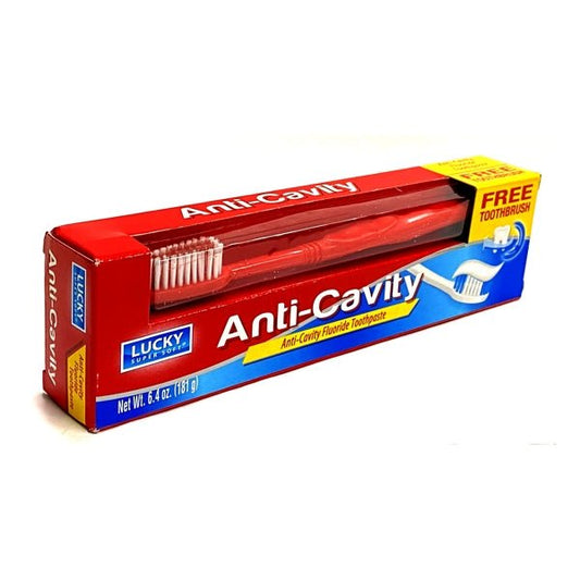 Lucky Anti-Cavity Fluoride Toothpaste with Toothbrush - Original (Net Wt. 6.4 oz.) - $5 Outlet