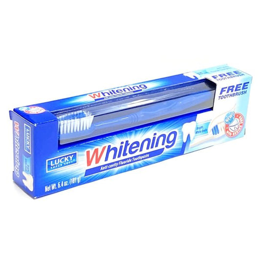 Lucky Anti-Cavity Fluoride Toothpaste with Toothbrush - Whitening (Net Wt. 6.4 oz.) - $5 Outlet