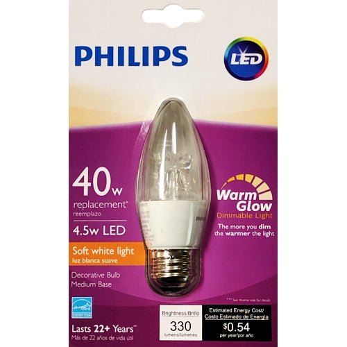 Philips 4.5W Decorative Dimmable B12 LED Light Bulb - Soft White (1 Count) 40W Replacement - $5 Outlet