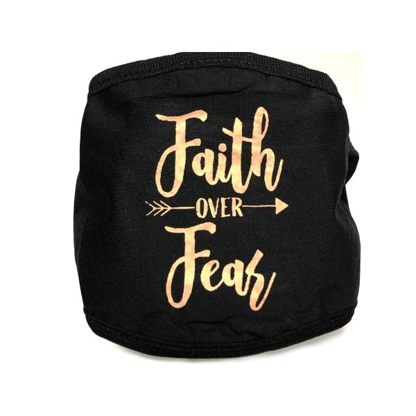 Adult 2-Layer Fabric Face Mask with Ear Loops - Faith over Fear/Black (1 Count) For ages 14+ - DollarFanatic.com