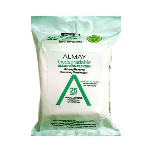 Almay Clear Complexion Makeup Remover Face Cleansing Wipes with Witch Hazel (25 Pack) Hypoallergenic - DollarFanatic.com