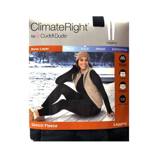 ClimateRight by Cuddl Duds Stretch Fleece Leggings with Wide Waistband & Pocket - Black (M/M) Comfort Flatlock Seams, Tagless Label - $5 Outlet