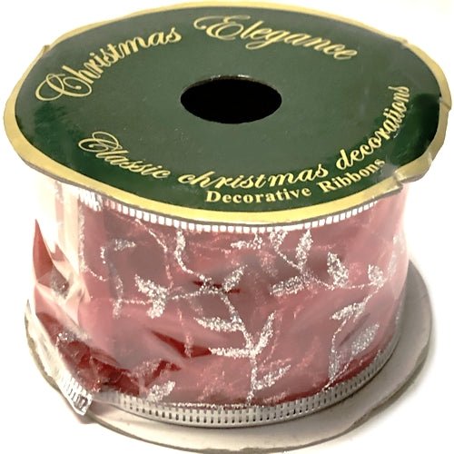 Country Silk Christmas Elegance Sheer Red & Silver Glitter Wired Ribbon (2"W x 9 fl. L) Styles Vary - $5 Outlet