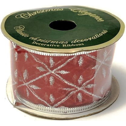 Country Silk Christmas Elegance Sheer Red & Silver Glitter Wired Ribbon (2"W x 9 fl. L) Styles Vary - $5 Outlet