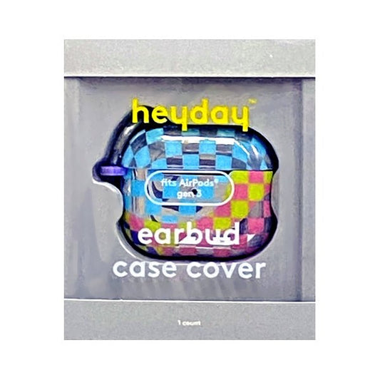 HeyDay Colorful Earbud Case Cover with Carabiner Clip - Checkered Multicolor Silver (fits AirPods Gen 3) Wireless Charging Compatible - $5 Outlet