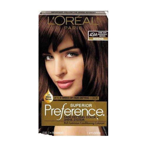 L'Oreal Superior Preference Fade-Defying Color + Shine System Hair Color Permanent (4SM Dark Soft Mahogany Brown)
