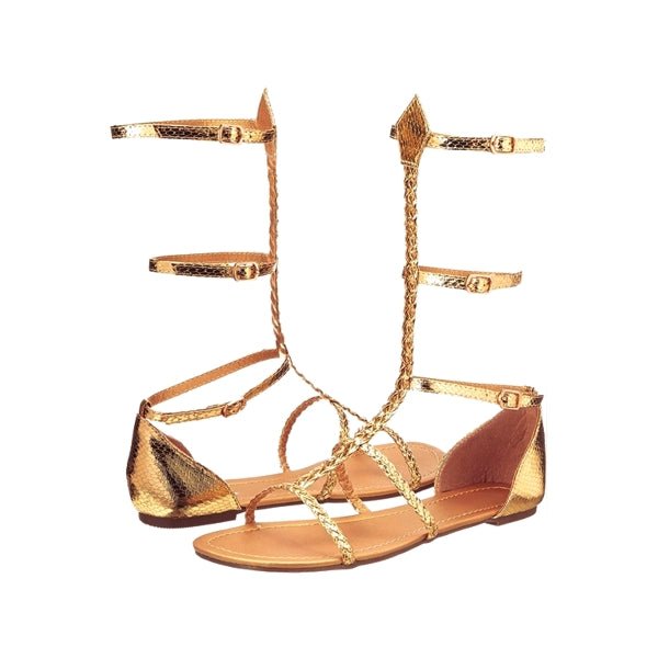 1031 Gladiator Braided Strap Flat Sandal Shoes - Metallic Gold (Childrens Size L - 2/3) Style No. 014-Miriam - $5 Outlet