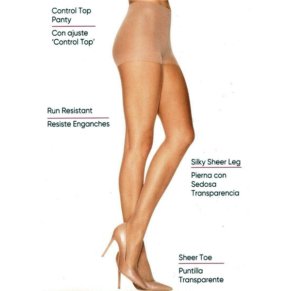 L'eggs Silken Mist Silky Sheer Run Resistant Control Top Pantyhose Size Q - Jet Black (2 Pair Pack)