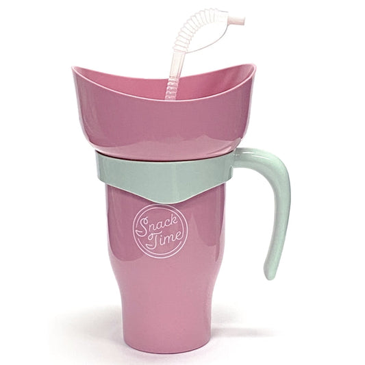 Ankyo Jumbo 2-in-1 Snack Tumbler with Straw and Bowl - Pink/Snack Time (Holds 32.5 fl. oz./2 Cups of Snacks)