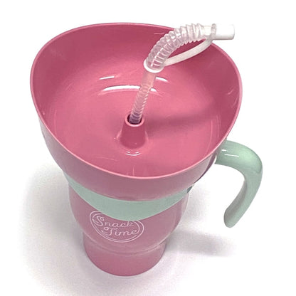 Ankyo Jumbo 2-in-1 Snack Tumbler with Straw and Bowl - Pink/Snack Time (Holds 32.5 fl. oz./2 Cups of Snacks)