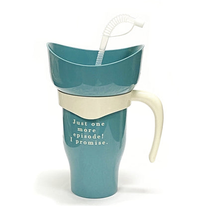 Ankyo Jumbo 2-in-1 Snack Tumbler with Straw and Bowl - Blue/Just One More Episode (Holds 32.5 fl. oz./2 Cups of Snacks)