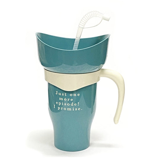 Ankyo Jumbo 2-in-1 Snack Tumbler with Straw and Bowl - Blue/Just One More Episode (Holds 32.5 fl. oz./2 Cups of Snacks)