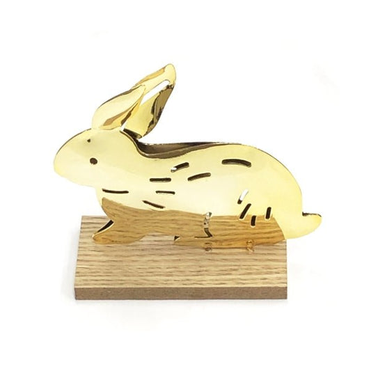 Bunny Sitting on Wood Base - Gold Metal (5") - $5 Outlet