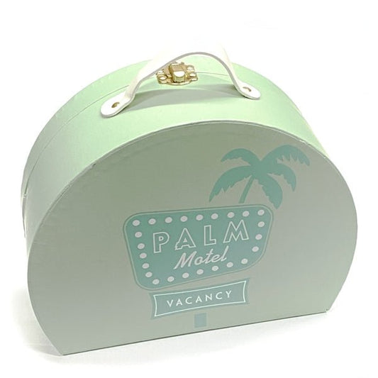 Crescent Palm Motel Vacancy Novelty Round Suitcase Home Decor - Green/White (Vintage/Retro Style) - Dollar Fanatic