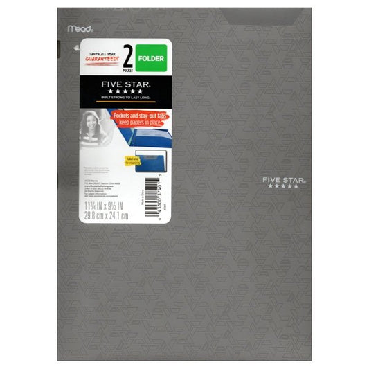 Five Star Mead 2-Pocket Plastic Portfolio Folder with Label Area (Select Color) - $5 Outlet