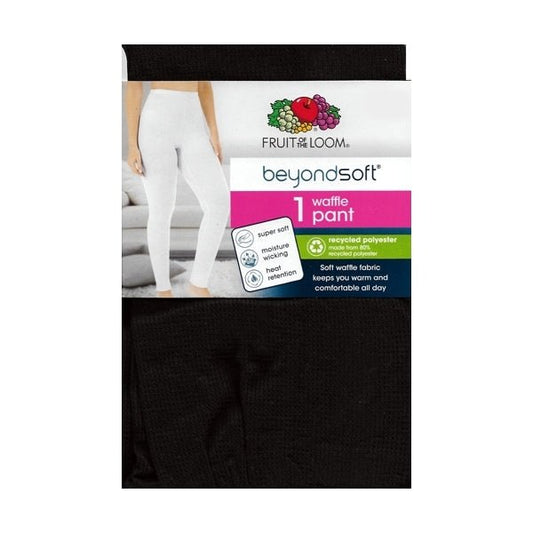 Fruit of the Loom Women's BeyondSoft Thermal Long Waffle Pants - Black (XS 0-2) - $5 Outlet