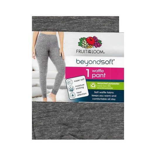 Fruit of the Loom Women's BeyondSoft Thermal Long Waffle Pants - Smoke Heather Gray (XS 0-2) - $5 Outlet
