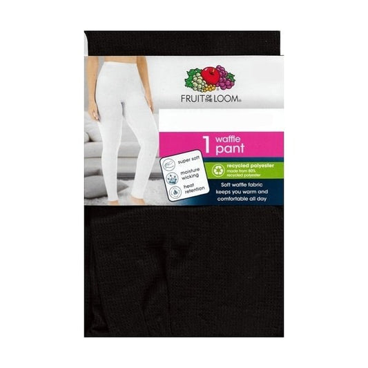 Fruit of the Loom Women's EverSoft Thermal Long Waffle Pants - Black (XS 0-2) - $5 Outlet