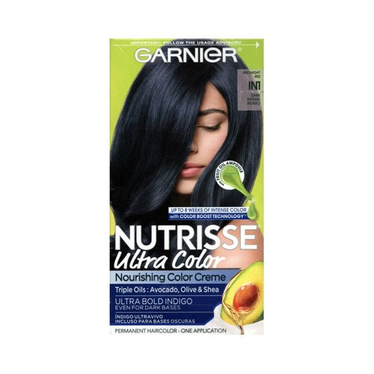 Garnier Nutrisse Ultra Color Nourishing Color Creme Permanent Hair Color Kit (IN1 Midnight Iris) Ultra Bold Indigo - $5 Outlet