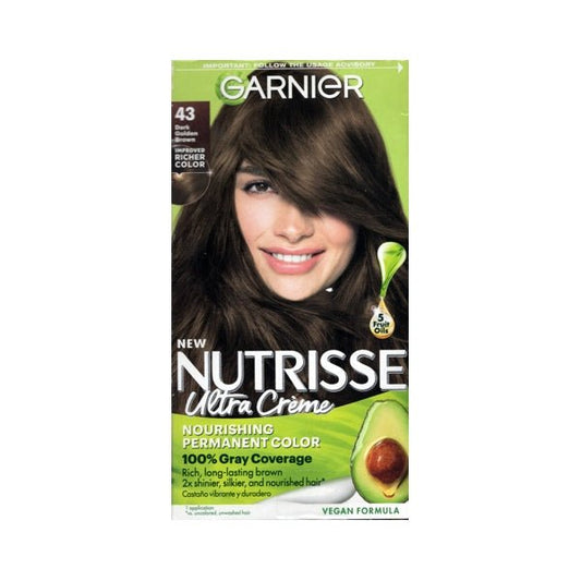 Garnier Nutrisse Ultra Creme Nourishing Permanent Hair Color (43 Cocoa Bean - Dark Golden Brown) 100% Gray Coverage, Vegan Formula - $5 Outlet
