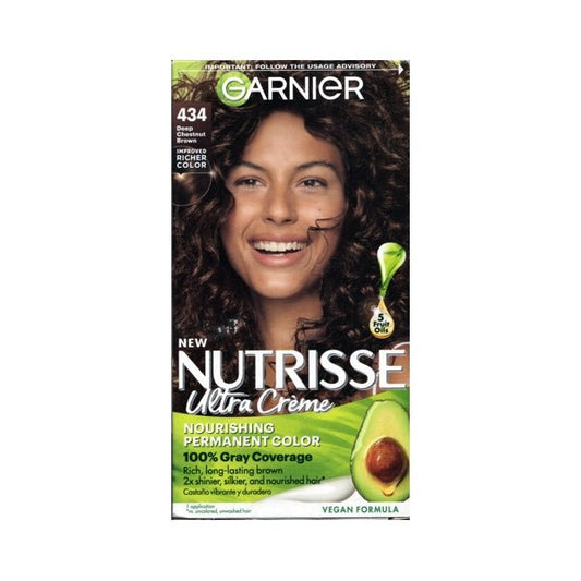 Garnier Nutrisse Ultra Creme Nourishing Permanent Hair Color (434 Chocolate Chestnut - Deep Chestnut Brown) 100% Gray Coverage, Vegan Formula - $5 Outlet