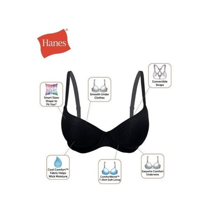 Hanes Signature Comfort Flex Fit Underwire Bra - Silver Gray (Women's Size XL) EasyWire Comfort Underwire, Adjustable Straps - $5 Outlet