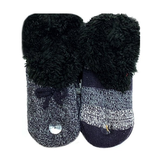 JoySpun Furry Knit Slipper Socks - Black/Charcoal Gray Stripes (2-Pair Pack) Women's Size 4-10 - $5 Outlet