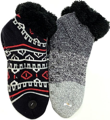 JoySpun Furry Knit Slipper Socks - Ombre/Geo Stripes (2-Pair Pack) Women's Size 4-10 - $5 Outlet