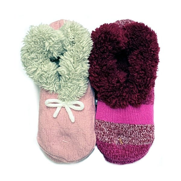JoySpun Furry Knit Slipper Socks - Pink/Maroon Stripes (2-Pair Pack) Women's Size 4-10 - $5 Outlet