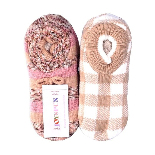 JoySpun Knit Ankle Slipper Socks - Beige/Pink (2-Pair Pack) Women's Size 4-10 - $5 Outlet
