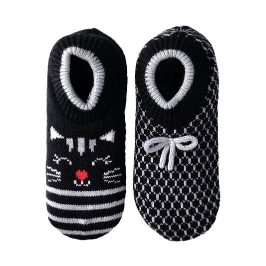 JoySpun Knit Ankle Slipper Socks - Black Cat/Charcoal Gray (2-Pair Pack) Women's Size 4-10 - $5 Outlet
