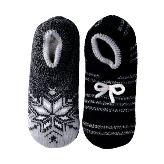 JoySpun Knit Ankle Slipper Socks - Black Stripes/Snowflakes (2-Pair Pack) Women's Size 4-10 - $5 Outlet