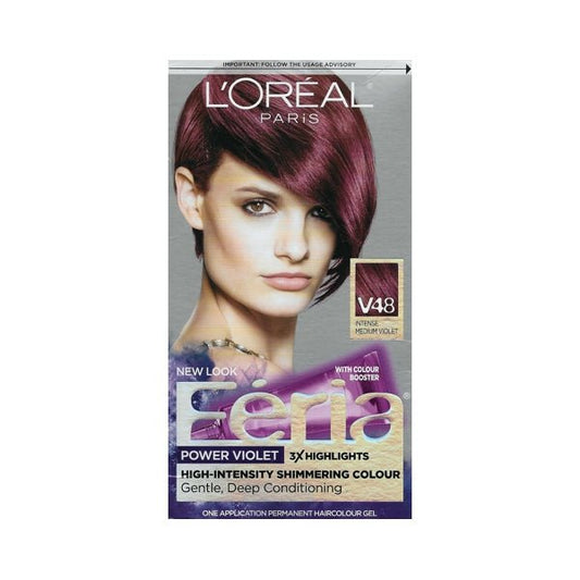 L'Oreal Feria Multi-faceted High-Intensity Shimmering Hair Color Permanent (V48 Intense Medium Violet) With Colour Booster for Violets - $5 Outlet