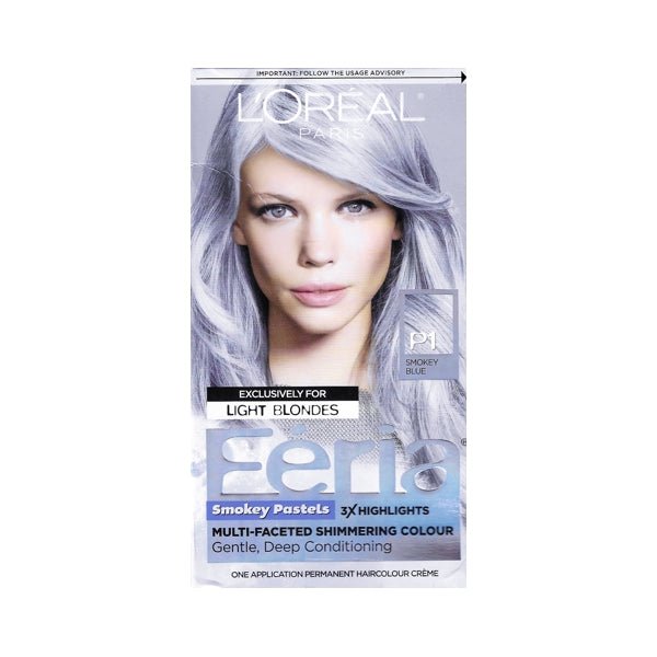 L'Oreal Feria Smokey Pastels Multi-faceted Shimmering Permanent Hair Color Kit (P1 Smokey Blue) Exclusively for Light Blondes - $5 Outlet