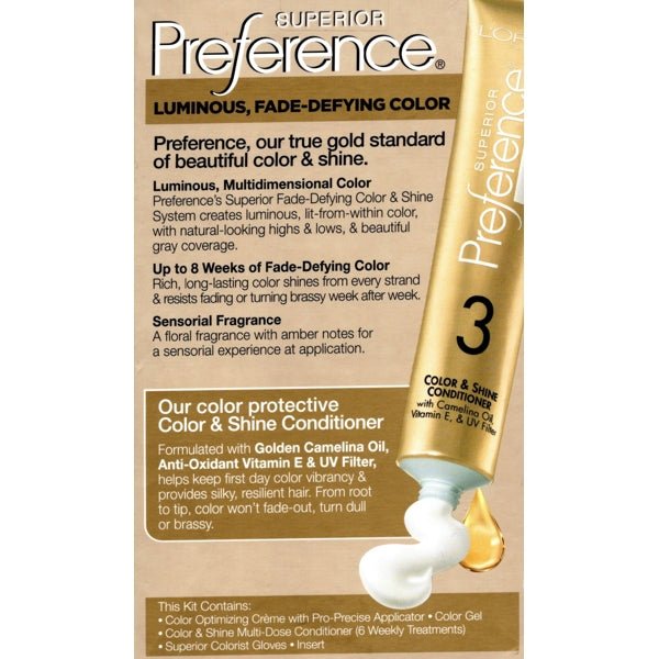 L'Oreal Superior Preference Fade - Defying Color + Shine System Permanent Hair Color Kit (6AM Light Amber Brown) - Dollar Fanatic