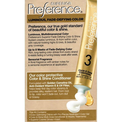 L'Oreal Superior Preference Fade - Defying Color + Shine System Permanent Hair Color Kit (6AM Light Amber Brown) - Dollar Fanatic