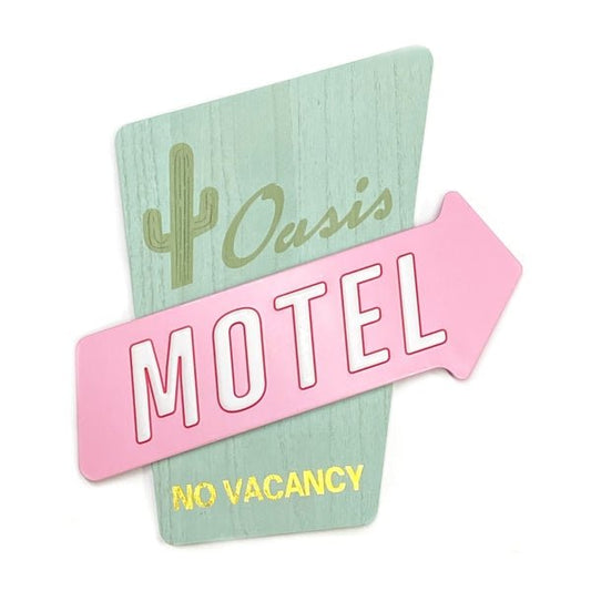Newclassic Novelty Wood and Metal Embossed Wall Decor - Pink/Green Motel (12" X 11") - Dollar Fanatic