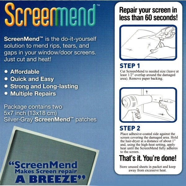 ScreenMend Window/Door Screen Repair Patches - Silver - Gray (2 Pack) Fix Screens in Less than a Minute - Dollar Fanatic