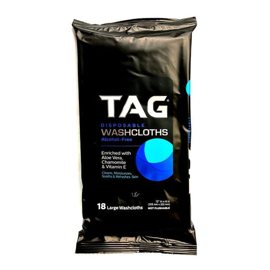 TAG Disposable Alcohol-Free Washcloths (18 Pre-moistened Large Wipes) Enriched with Aloe, Chamomile & Vitamin E - $5 Outlet