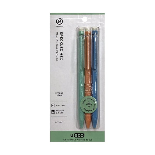 U Brands #2 HB Lead Speckled Hex Mechanical Pencils - 0.7mm Medium (3 Pack) Made with Plant Based Materials - $5 Outlet