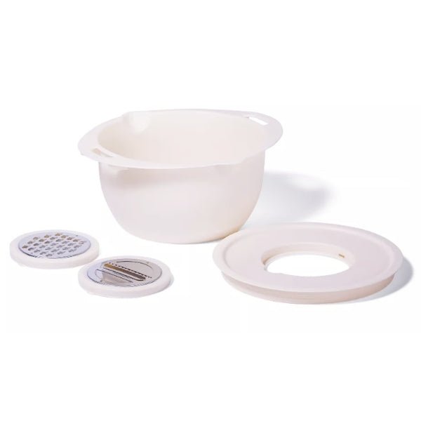 Vivitar Food Prep Mixing Bowl with Interchangeable Grater and Slicing Attachments - Tan (4 - Piece Set) Perfect for Preparing Meals - Dollar Fanatic